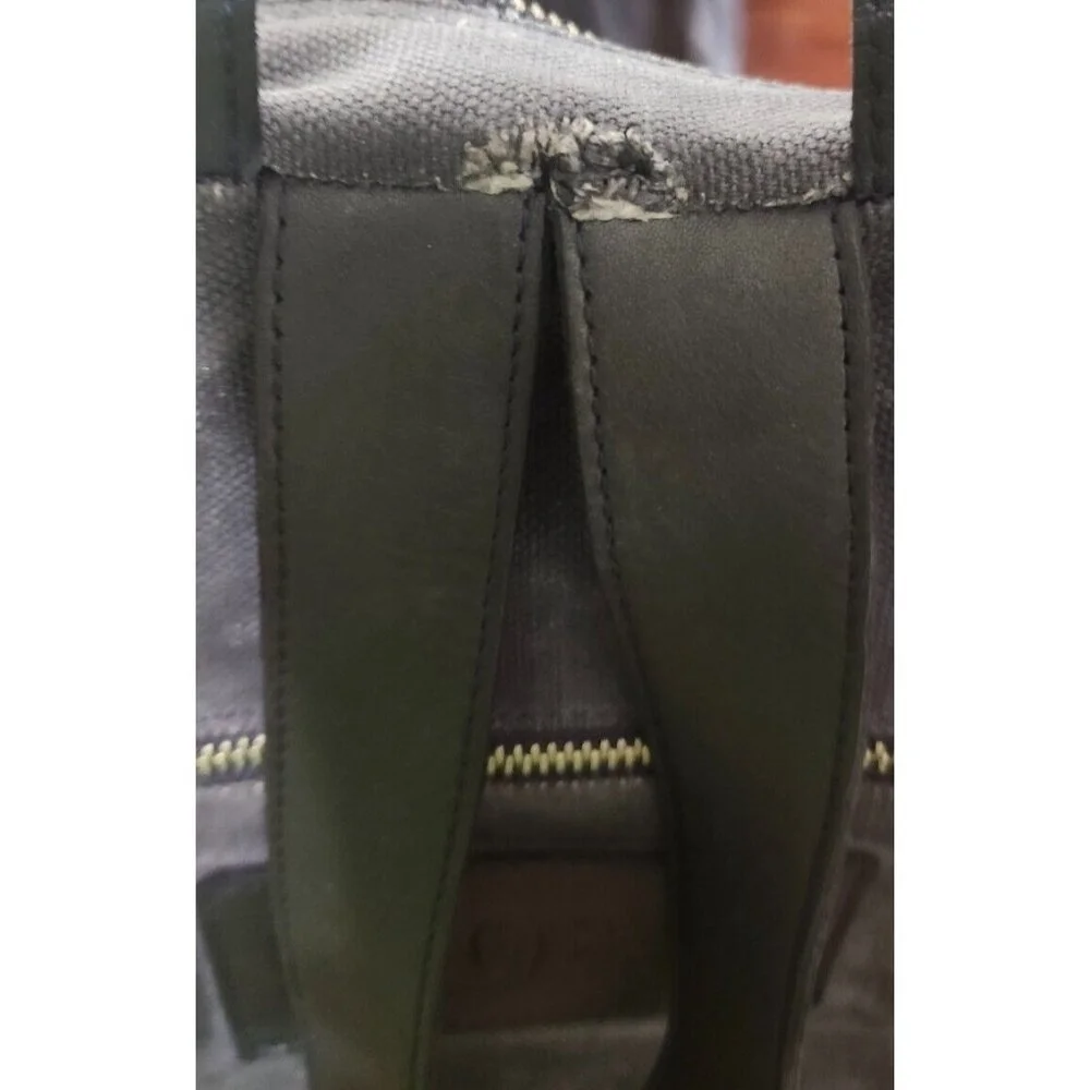 M0851 Leather & Canvas Backpack Black/ Blue